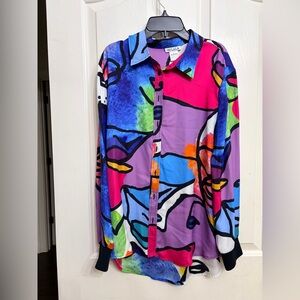 Ooh! La, La! Couture Multicolor Abstract Print Button-Up Blouse
